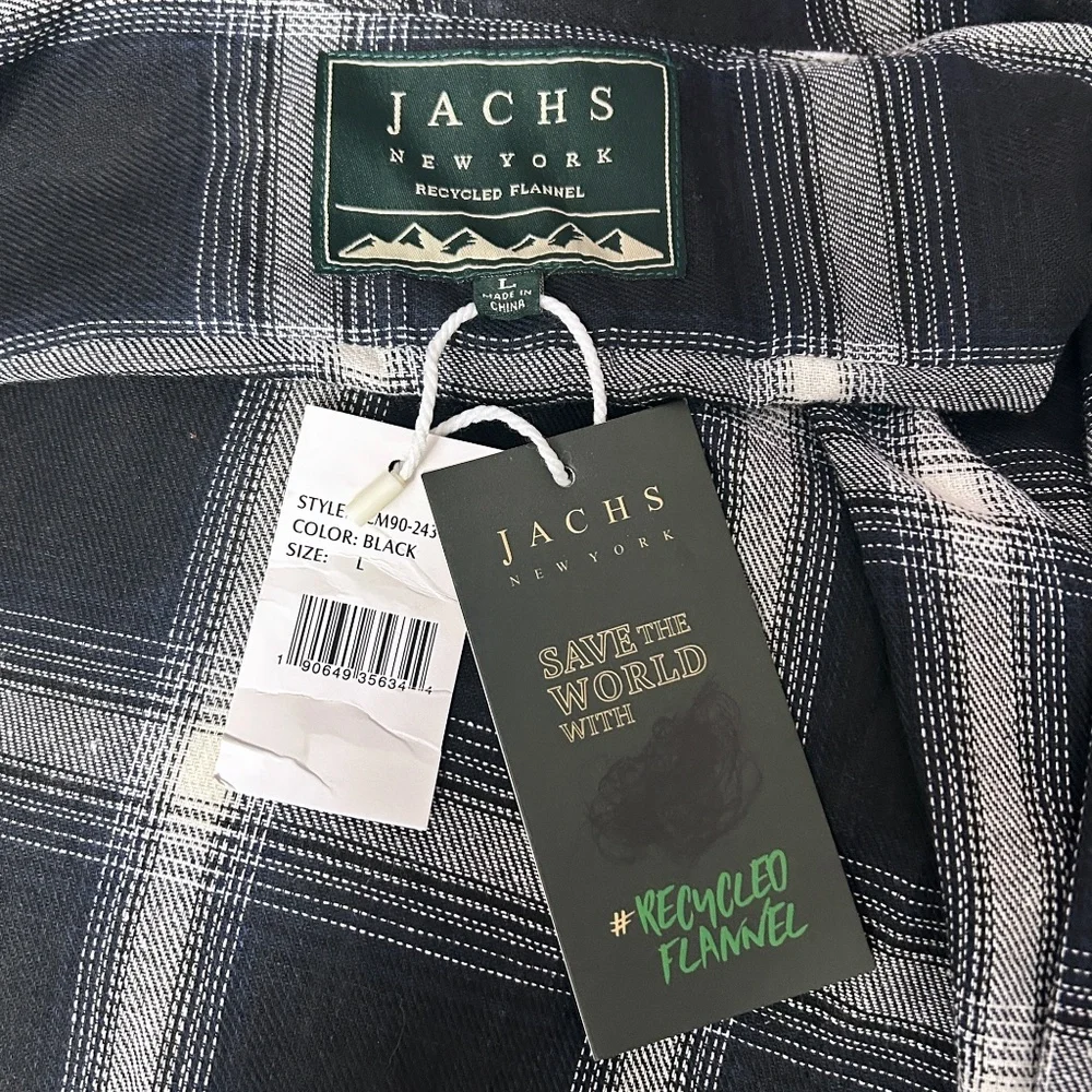 Jachs New York Shirt Recycled Flannel Plaid Tartan Cotton Blend Save the World - Picture 10 of 13